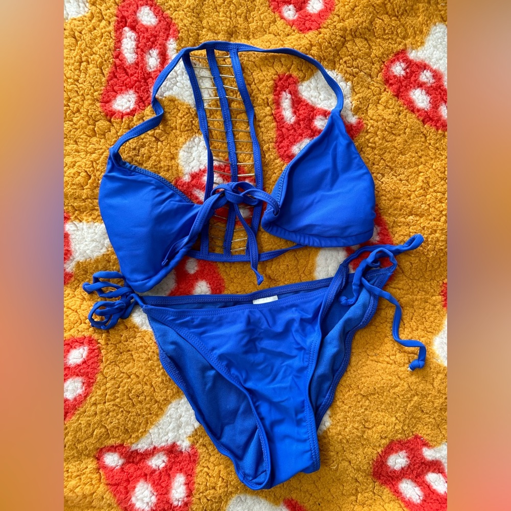 Blue Bead Detail String Bikini 2 Piece • size small